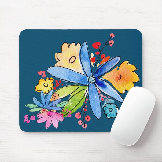 Doodle Flowers op blauw Muismat (Met muis)