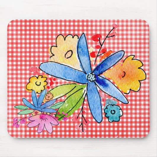 Doodle Flowers op Gingham Muismat (Voorkant)