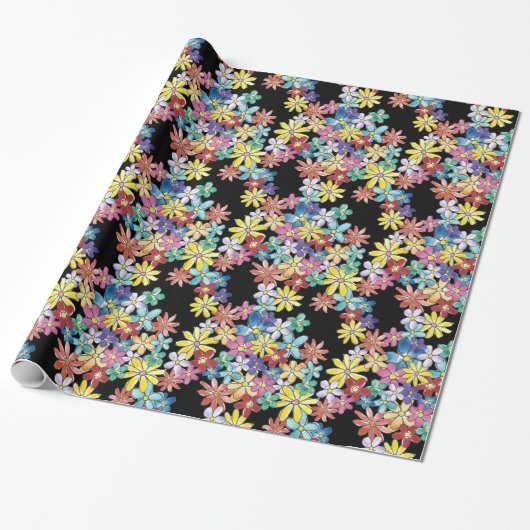 Doodle Flowers Wrapping Paper Cadeaupapier (Uitgerold)