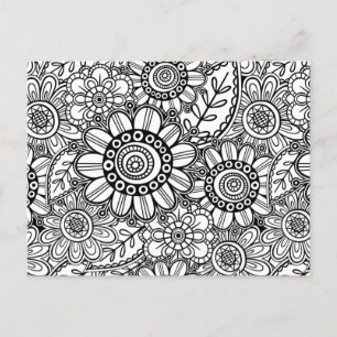 Doodle Folk Art Floral Line Drawing Pattern Briefkaart