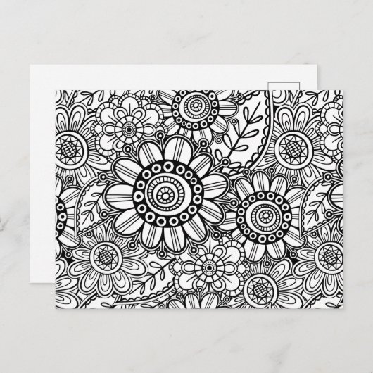 Doodle Folk Art Floral Line Drawing Pattern Briefkaart (Voorkant / Achterkant)