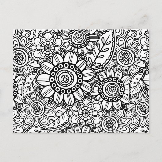Doodle Folk Art Floral Line Drawing Pattern Briefkaart (Voorkant)