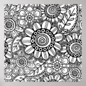 Doodle Folk Art Floral Line Drawing Pattern Poster (Voorkant)