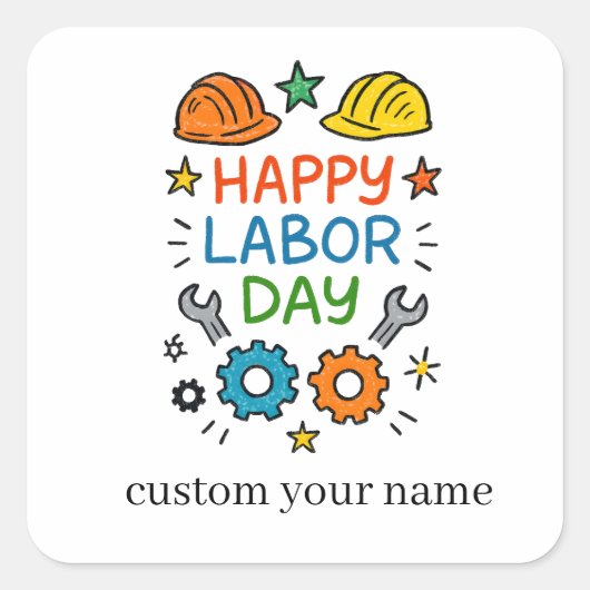 Doodle Fun Labor Day Vierkante Sticker (Voorkant)