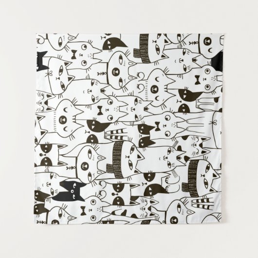 Doodle funny cats seamless pattern. wandkleed (Voorkant (horizontaal))