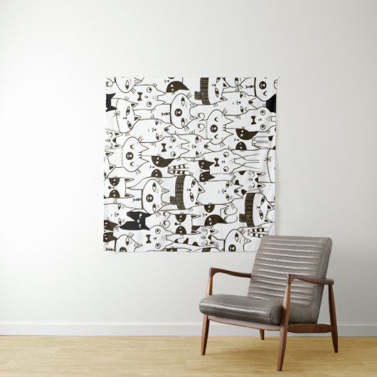 Doodle funny cats seamless pattern. wandkleed (In Situ (horizontaal))
