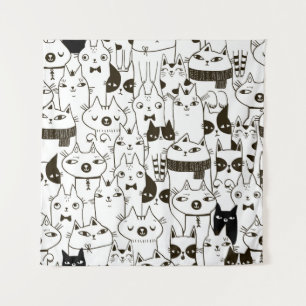 Doodle funny cats seamless pattern.  wandkleed
