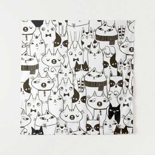 Doodle funny cats seamless pattern.  wandkleed (Voorkant)