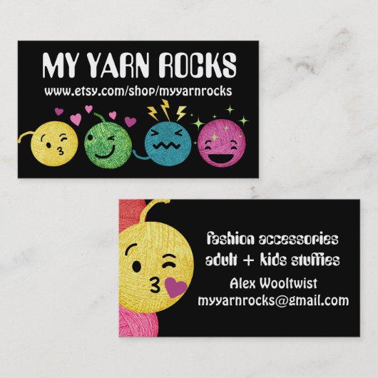 Doodle garen emoji breitting crochet visitekaartje (Voorkant / Achterkant)