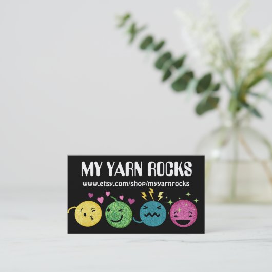 Doodle garen emoji breitting crochet visitekaartje (Staand voorkant)