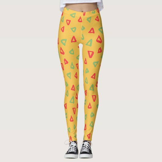 Doodle geel rood minimaal patroon leggings (Voorkant)
