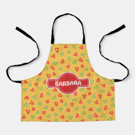 Doodle geel rood minimaal patroon schort