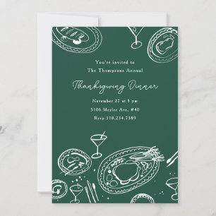 Doodle geïllustreerde Thanksgiving-diner vakantied Kaart