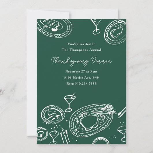 Doodle geïllustreerde Thanksgiving-diner vakantied Kaart (Voorkant)