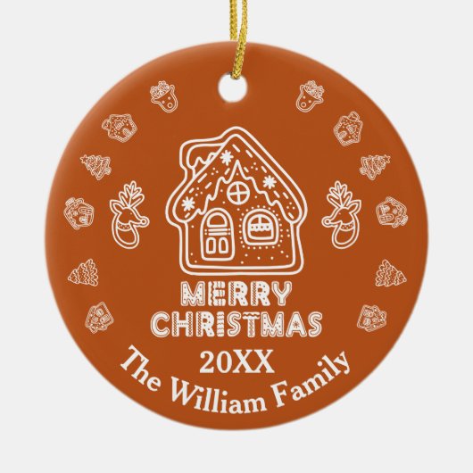 Doodle Gingerbread House|Familienaam Keramisch Ornament (Voorkant)