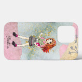 Doodle Girl met Red Hair Gold-naam Case-Mate iPhone Case (Achterkant (horizontaal))
