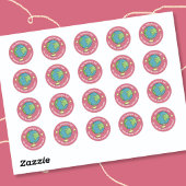Doodle Globe Roze Beloningsstickers Ronde Sticker