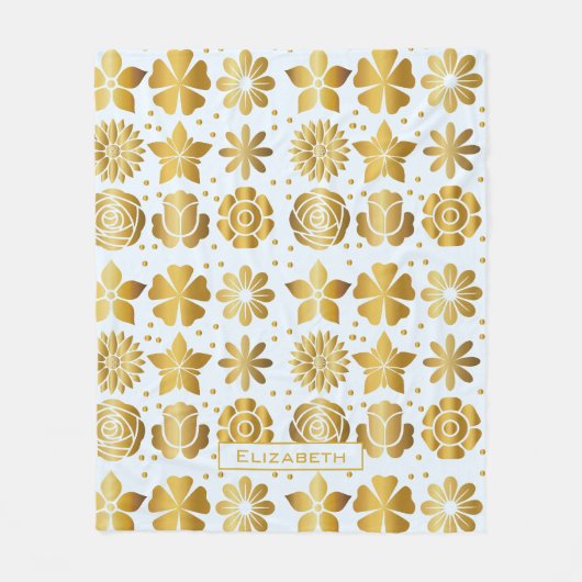 Doodle golden floral Patroon gepersonaliseerde naa Fleece Deken (Voorkant)