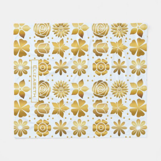 Doodle golden floral Patroon gepersonaliseerde naa Fleece Deken (Voorkant (Horizontaal))