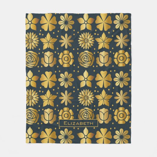 Doodle golden floral Patroon gepersonaliseerde naa Fleece Deken (Voorkant)