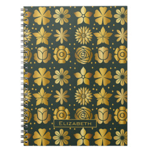 Doodle golden floral Patroon gepersonaliseerde naa Notitieboek