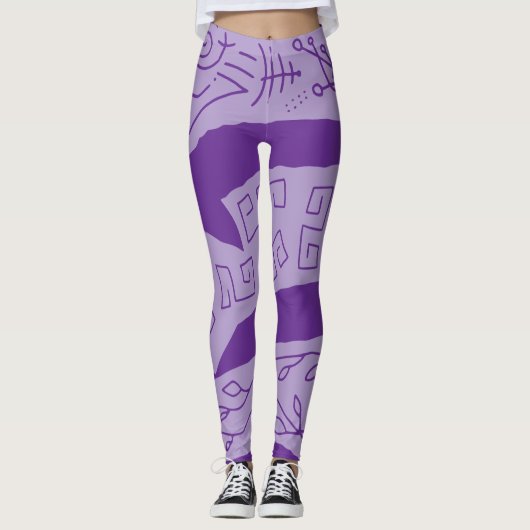 Doodle golven paarse leggings (Voorkant)