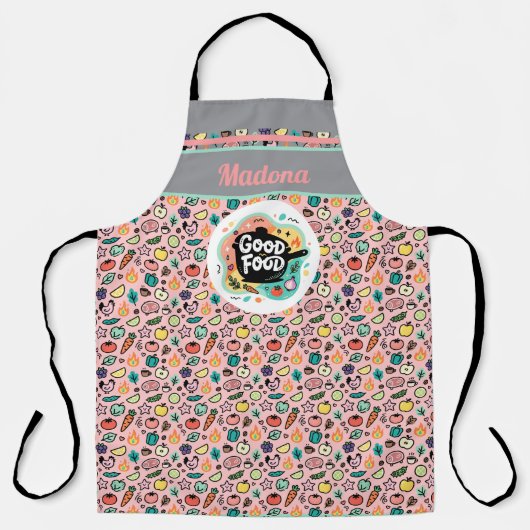 Doodle Good Food Cooking Pot Kitchen Schort (Voorkant)