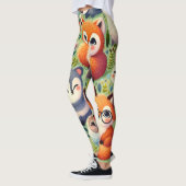 doodle grappige cartoon, dierenpatroon blij plezie leggings (Links)