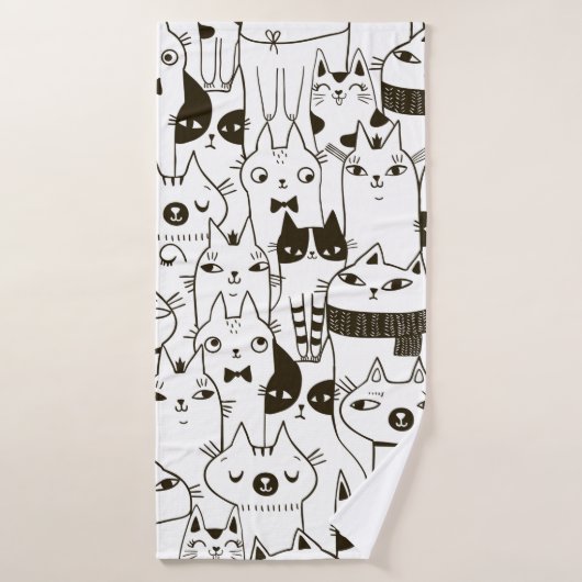 Doodle grappige katten naadloos patroon. badhanddoek (Badhanddoek)