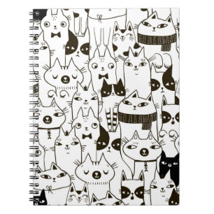Doodle grappige katten naadloos patroon. notitieboek