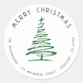 Doodle Green Christmas Tree Retouradres Ronde Sticker (Voorkant)