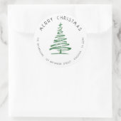 Doodle Green Christmas Tree Retouradres Ronde Sticker (Tas)