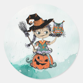 Doodle Halloween Heks & Uil Ronde Sticker
