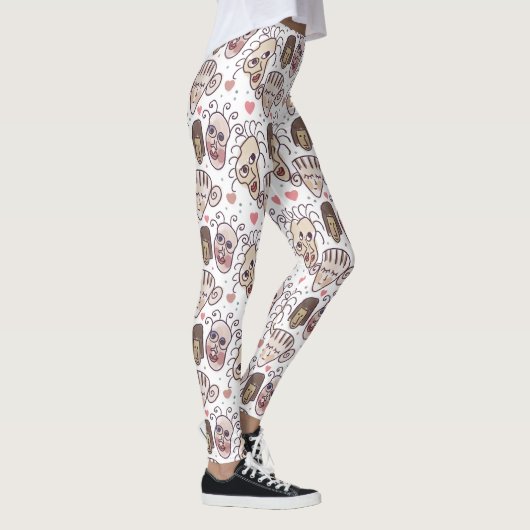 doodle hand drawn faces leggings (Rechts)