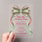Doodle Hand drawn Green Red Bow Christmas Party Acryl Uitnodigingen (Insitu (Draagbaar))