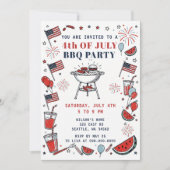 Doodle Hand Drawn July 4th BBQ Holiday Party  Kaart (Voorkant)