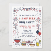 Doodle Hand Drawn July 4th BBQ Holiday Party  Kaart (Voorkant)