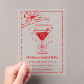 Doodle Hand drawn Pink Red Bow Christmas Cocktails Acryl Uitnodigingen (Insitu (Draagbaar))