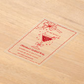 Doodle Hand drawn Pink Red Bow Christmas Cocktails Acryl Uitnodigingen (Laagn)