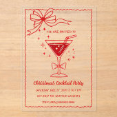 Doodle Hand drawn Pink Red Bow Christmas Cocktails Acryl Uitnodigingen (Voorkant)