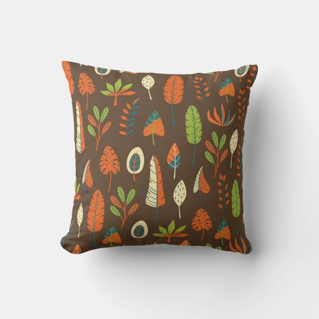 Doodle Hand Drawn Tropical Pattern with Leaves on  Kussen (Voorkant)