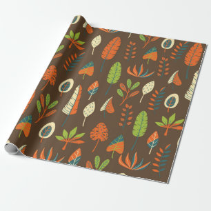 Doodle Hand Drawn Tropisch Patroon met bladeren Cadeaupapier