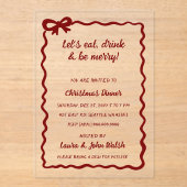 Doodle Hand getekend Red Bow Christmas Party Acryl Uitnodigingen (Voorkant)