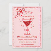 Doodle Hand getekend Roze Rode Boog Kerst Cocktail Kaart (Voorkant)