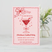 Doodle Hand getekend Roze Rode Boog Kerst Cocktail Kaart (Staand voorkant)