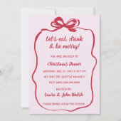 Doodle Hand getekend Roze Rode Boog Kerstfeest Kaart (Voorkant)