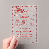 Doodle Hand getekend Roze Rode Coquette Boog Verja Acryl Uitnodigingen (Insitu (Draagbaar))