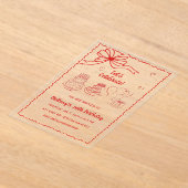 Doodle Hand getekend Roze Rode Coquette Boog Verja Acryl Uitnodigingen (Laagn)