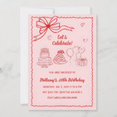 Doodle Hand getekend Roze Rode Coquette Boog Verja Kaart (Voorkant)