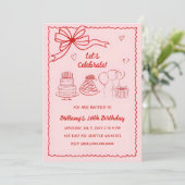 Doodle Hand getekend Roze Rode Coquette Boog Verja Kaart (Staand voorkant)